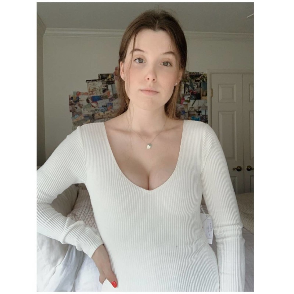 Ivory White Good American Low Down Deep V Ribbed Bodysuit 1/S